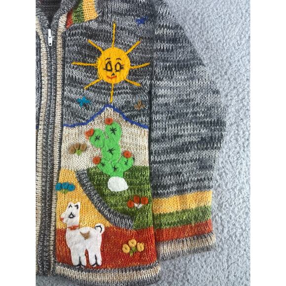 Native Creation Peruvian Hoodie Boys XS Sweater Knit Full Zip Animals Weather - Picture 5 of 12